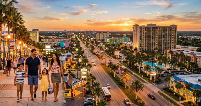 Cuánto cuesta viajar a Orlando - Vista de International Drive con hoteles y palmeras