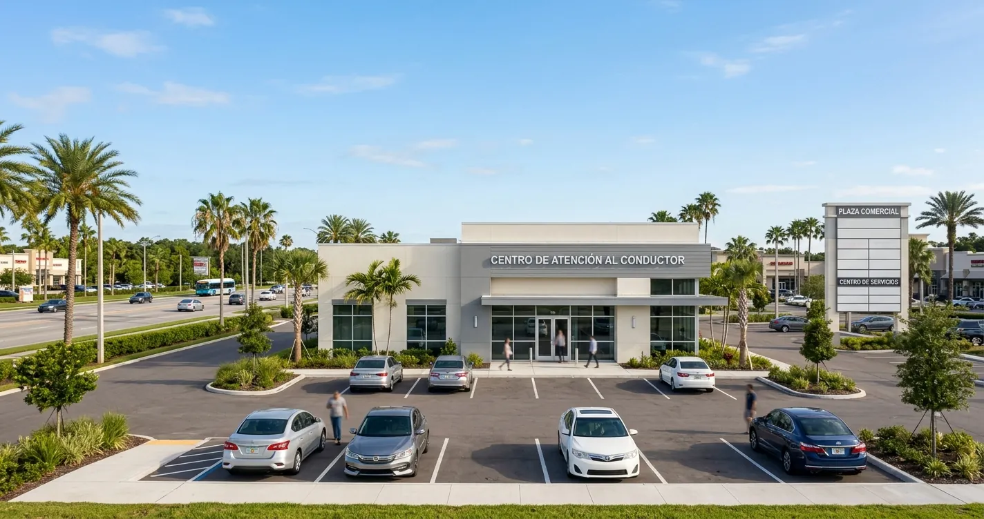 Oficina de Uber en Orlando Florida - exterior del Greenlight Hub con estacionamiento