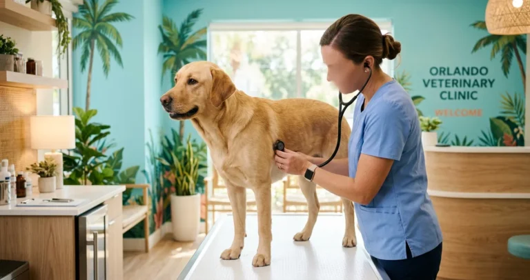 Veterinarios en Orlando Florida - Clínica veterinaria con perro en consulta médica