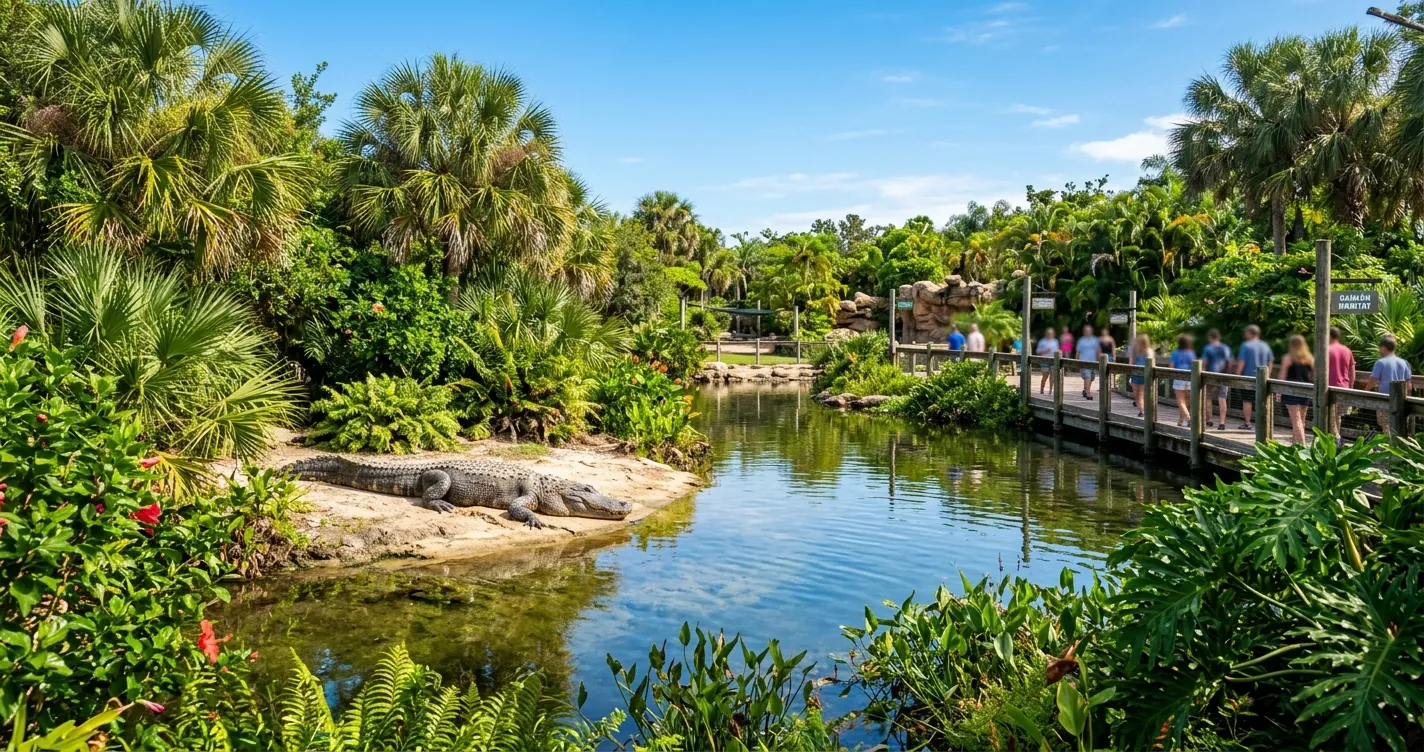 Zoológico en Orlando FL - caimán en laguna tropical del Central Florida Zoo