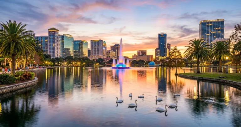 Cosas que hacer en Orlando aparte de los parques - Lake Eola en downtown Orlando al atardecer
