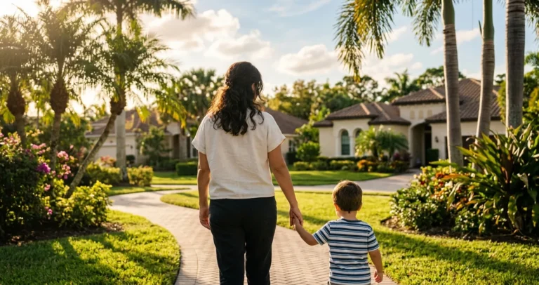 Ayudas para madres solteras en Orlando Florida - madre con su hijo en un parque de Orlando