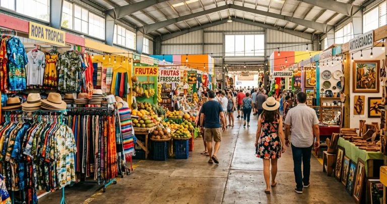 Mercados hispanos en Orlando Florida - Pasillo de puestos coloridos en un flea market techado