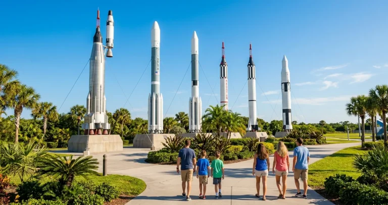 Parque de la NASA en Orlando - cohetes históricos del Rocket Garden del Kennedy Space Center Visitor Complex en Florida