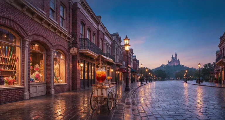 Parques de Harry Potter en Orlando: calle temática mágica con tiendas de varitas y castillo al fondo en Universal Orlando 2026