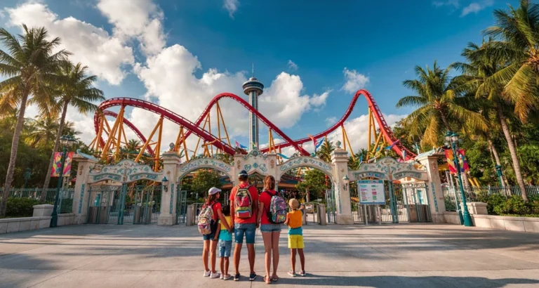 Cuanto cuesta la entrada de Universal Studios en Orlando: visitantes con boletos frente al ingreso del parque en 2026